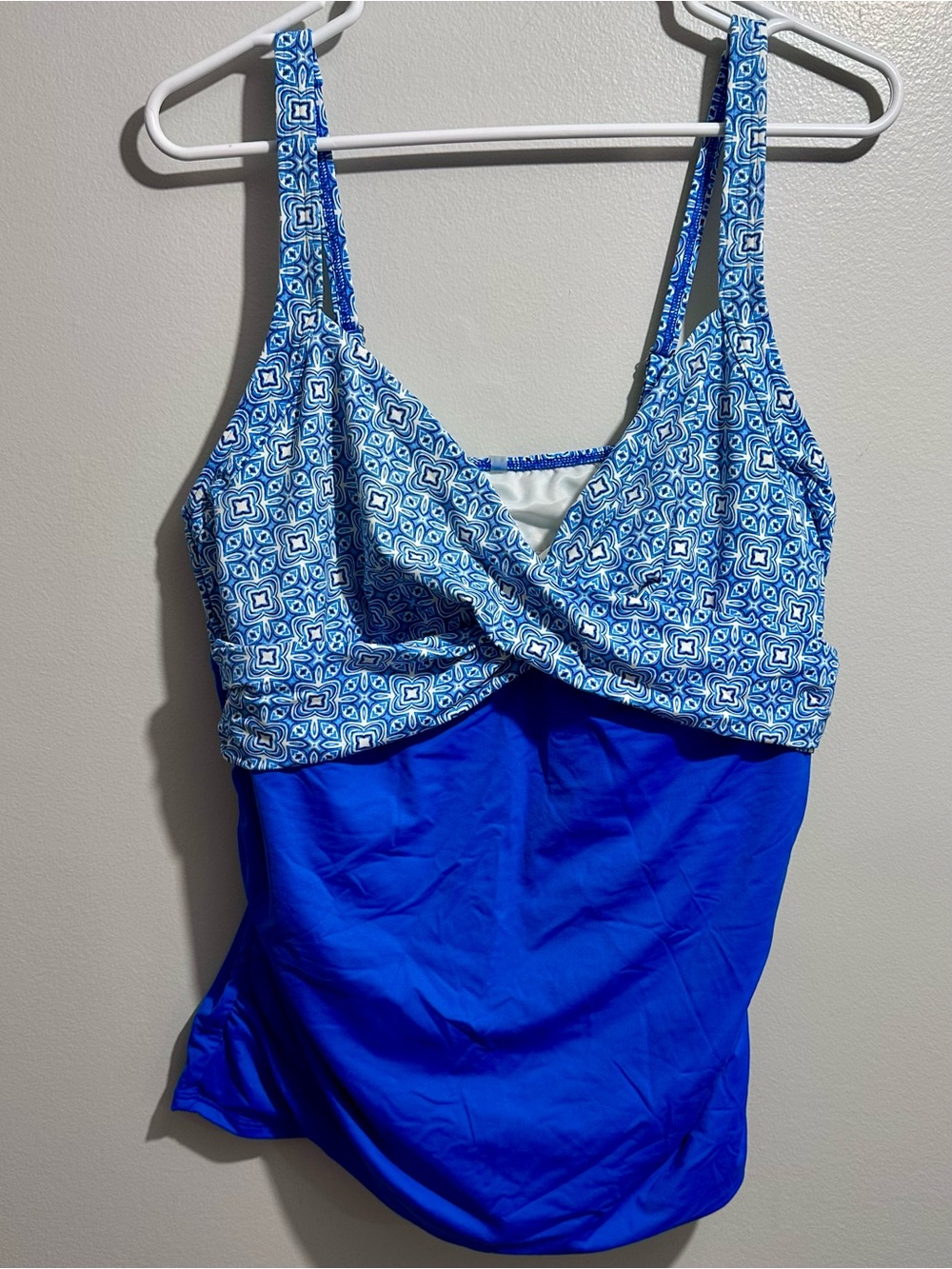 Lands' End Blue Patterned & Royal Blue Tankini Top Size 16L (1304)